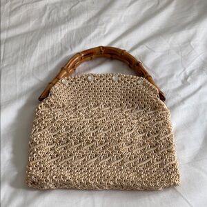 Vintage Woven Bag with Bamboo Handle